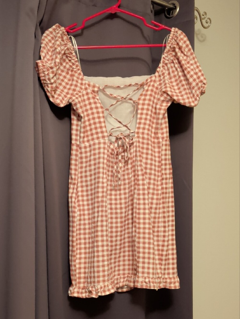 Gingham Puff-Sleeve Mini Dress - Picture 3 of 3